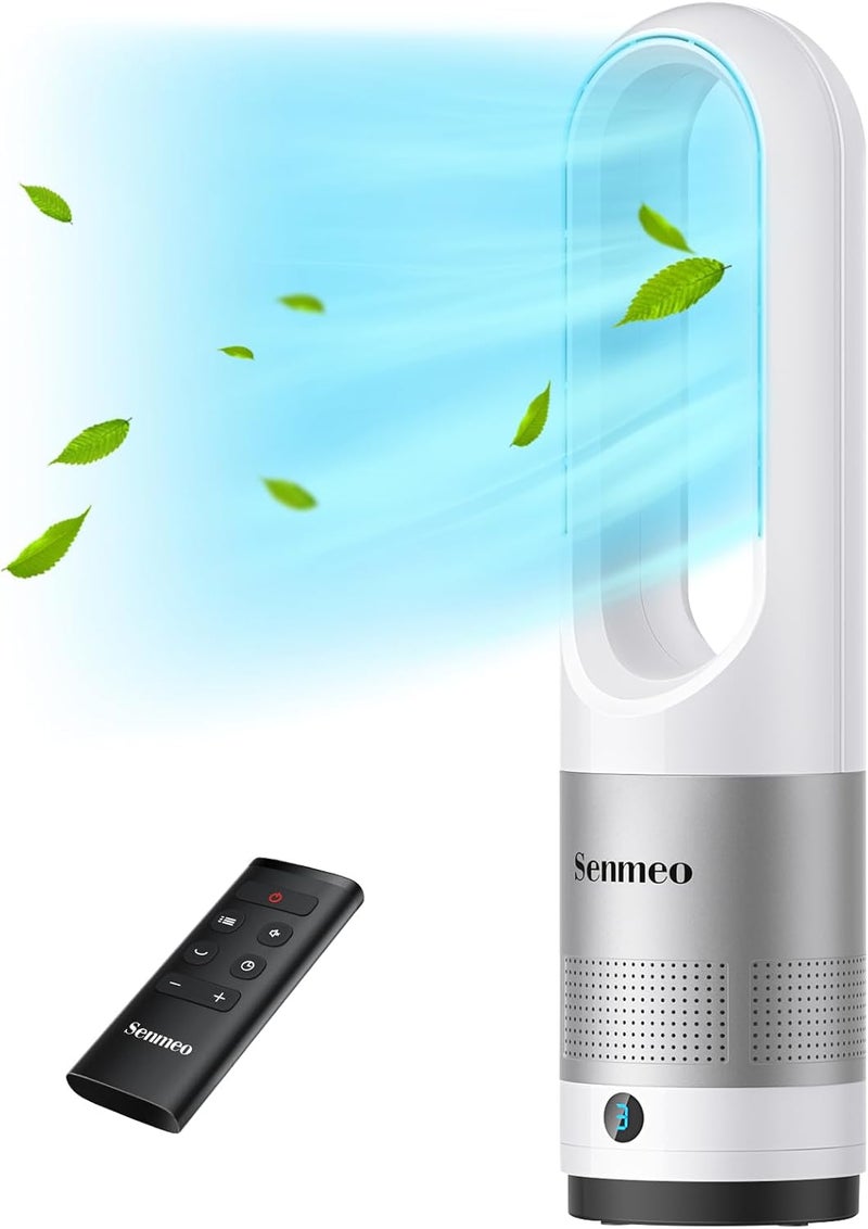 SENEMO Bladeless Fan for Bedroom, 22" Tower Fan with Remote, 8 Speeds, 9 Hour Timer, 90° Oscillating, LED Display with Auto Off, Easy to Clean, Bladeless Desk Fan for Bedroom, Kitchen, Office - Image 1